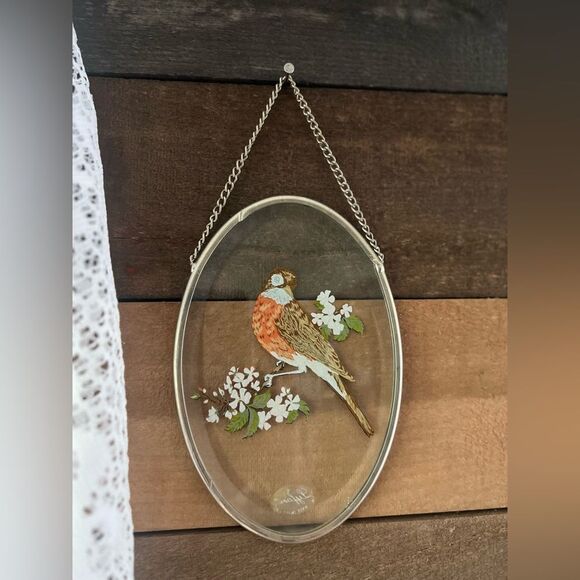 Vintage Bird Lyford Robin Sun Catcher Beveled Glass Window Hanging Floral Design - Picture 4 of 8